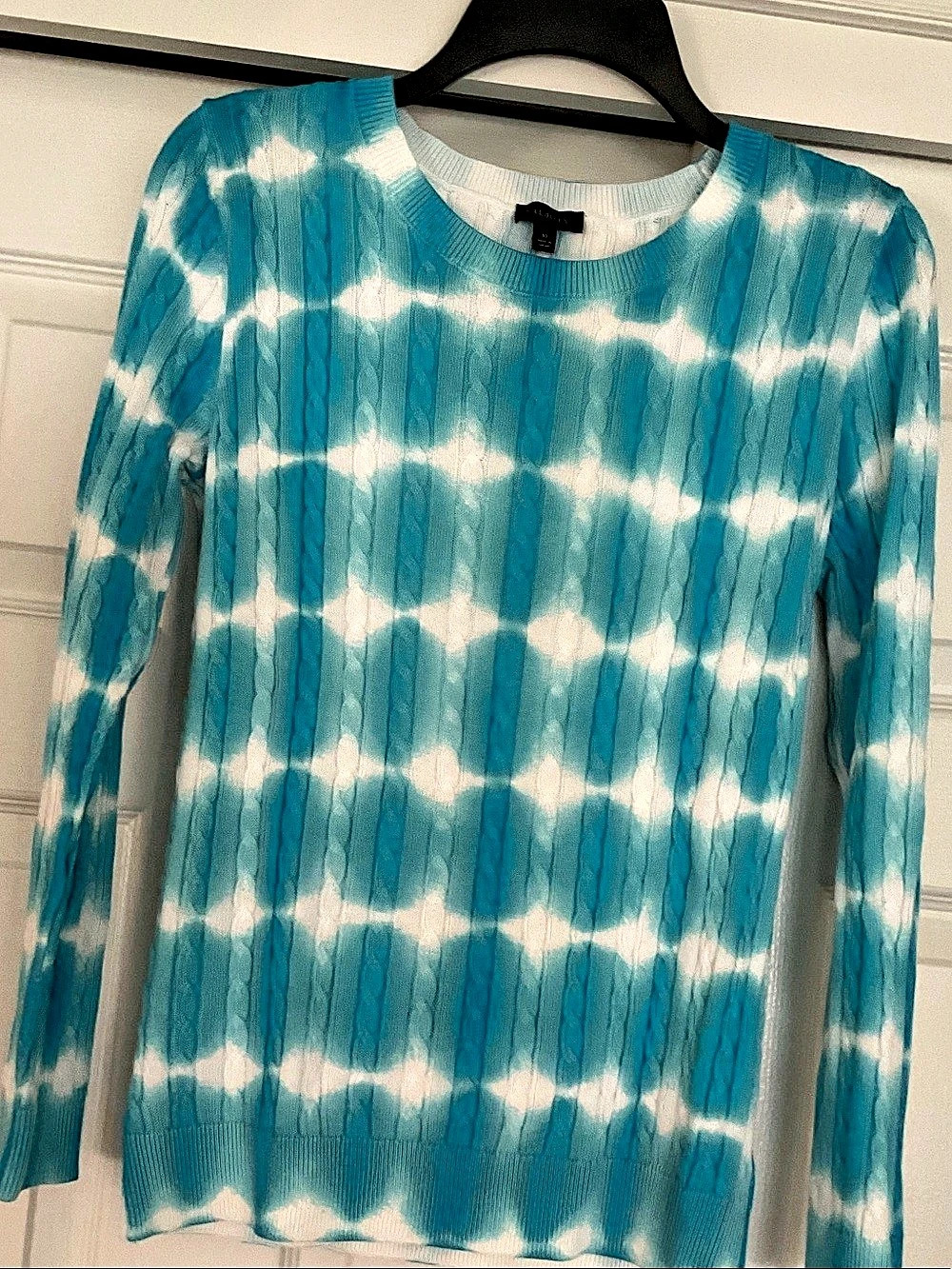 Talbots Cable Knit Crewneck Sweater - Dip Dye in Blue & White